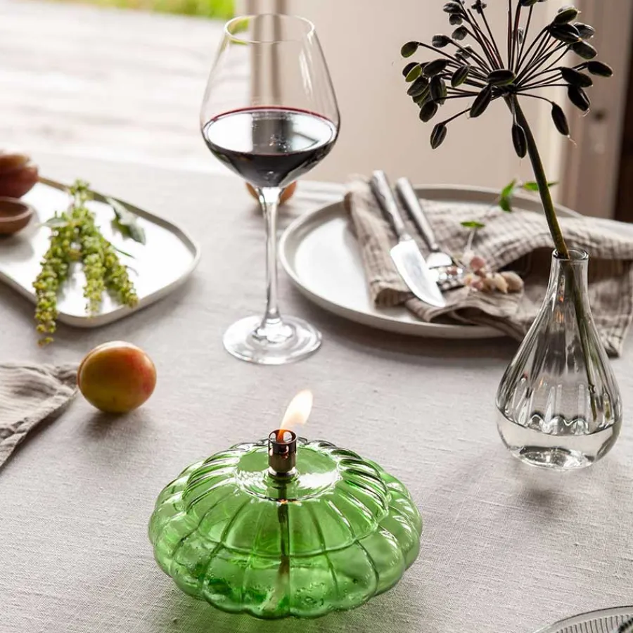 Aurora Oljelampe Optikk Grønn<HADELAND GLASSVERK Hot