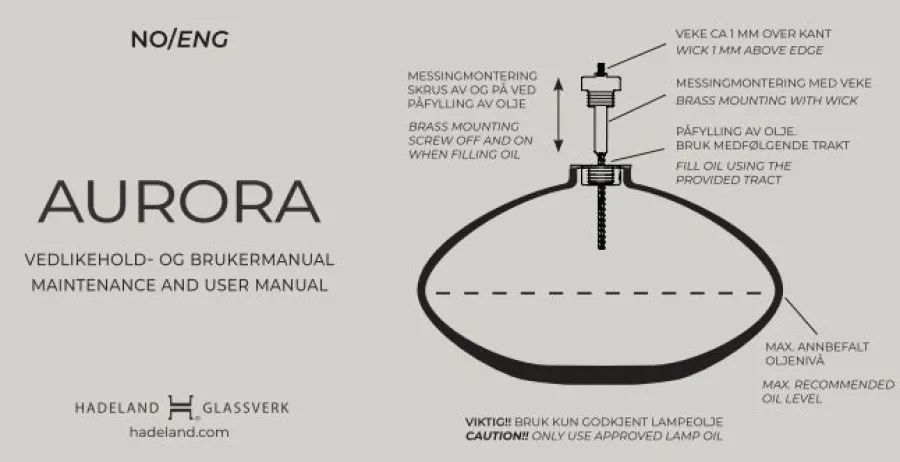 Aurora Oljelampe Klar<HADELAND GLASSVERK