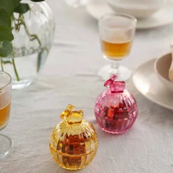 Glasskål m/Lokk Hare Rosa 12,5cm<HADELAND GLASSVERK Hot