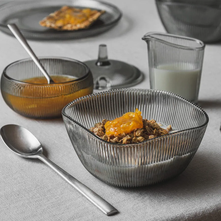 Siri Skål m/Lokk Røkgrå<HADELAND GLASSVERK Hot