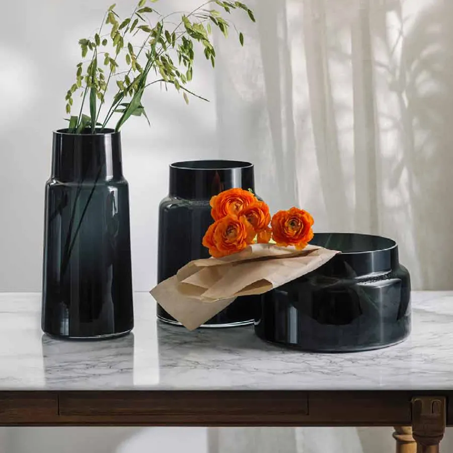 Tindre Vase/Lyslykt Røkgrå 17,8cm<HADELAND GLASSVERK Clearance