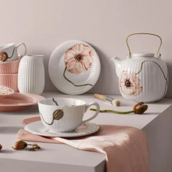 Kähler Hammershøi Poppy Tekopp m/Skål 38cl Hvit m/Dekor<KÄHLER DESIGN Sale