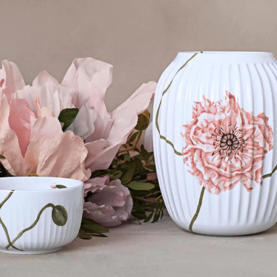 Kähler Hammershøi Poppy Vase 21cm Hvit m/Dekor<KÄHLER DESIGN New