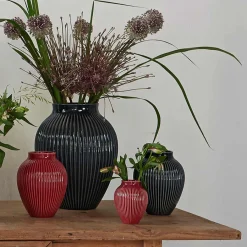 Vase 20cm Riflet Svart<KNABSTRUP KERAMIK