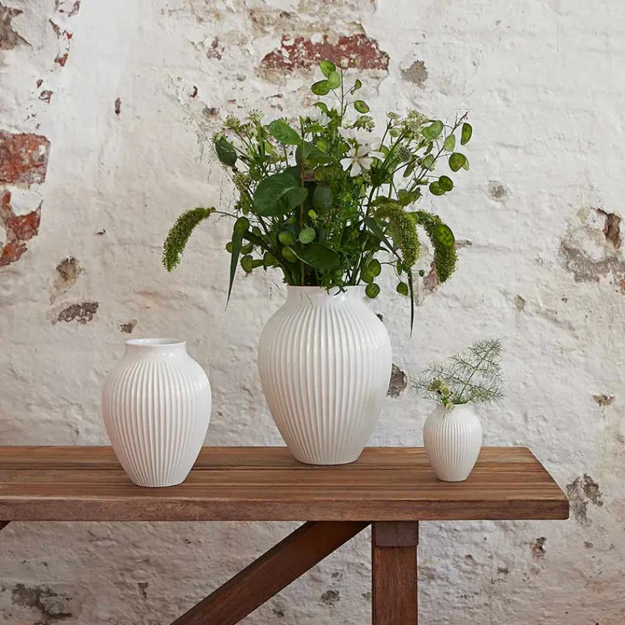 Vase 12,5cm Riflet Hvit<KNABSTRUP KERAMIK Hot