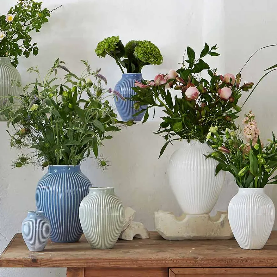 Vase 12,5cm Riflet Hvit<KNABSTRUP KERAMIK Hot