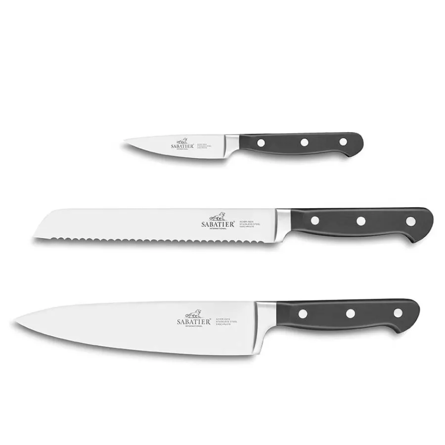 Lion Pluton Knivsett 3 kniver stål/sort<SABATIER Sale