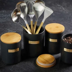 Masterclass Oppbevaringsboks Sukker 1L Sort med Bambus Lokk<Lifetime Brands Europe ltd Sale