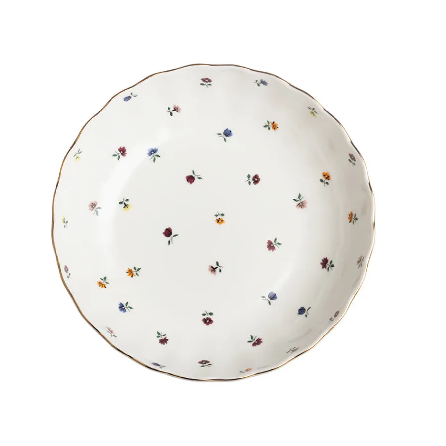 Lilly Dyp Tallerken m/Blomster og Gullkant 20cm Hvit<NOVA Outlet