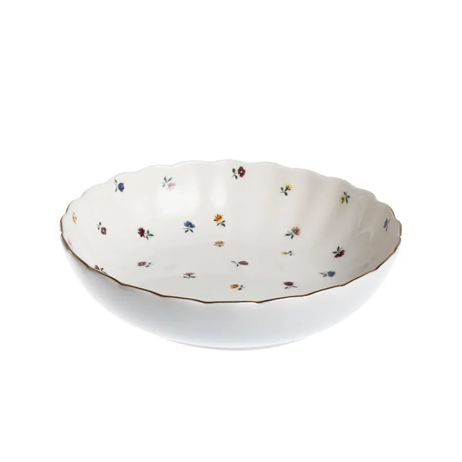 Lilly Dyp Tallerken m/Blomster og Gullkant 20cm Hvit<NOVA Outlet