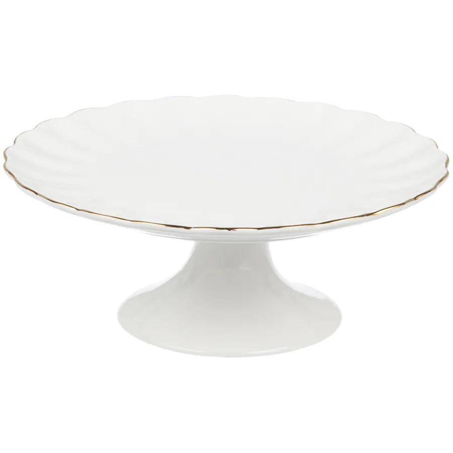 Lilly Kakefat På Stett 28cm Hvit m/Gullkant<NOVA Sale