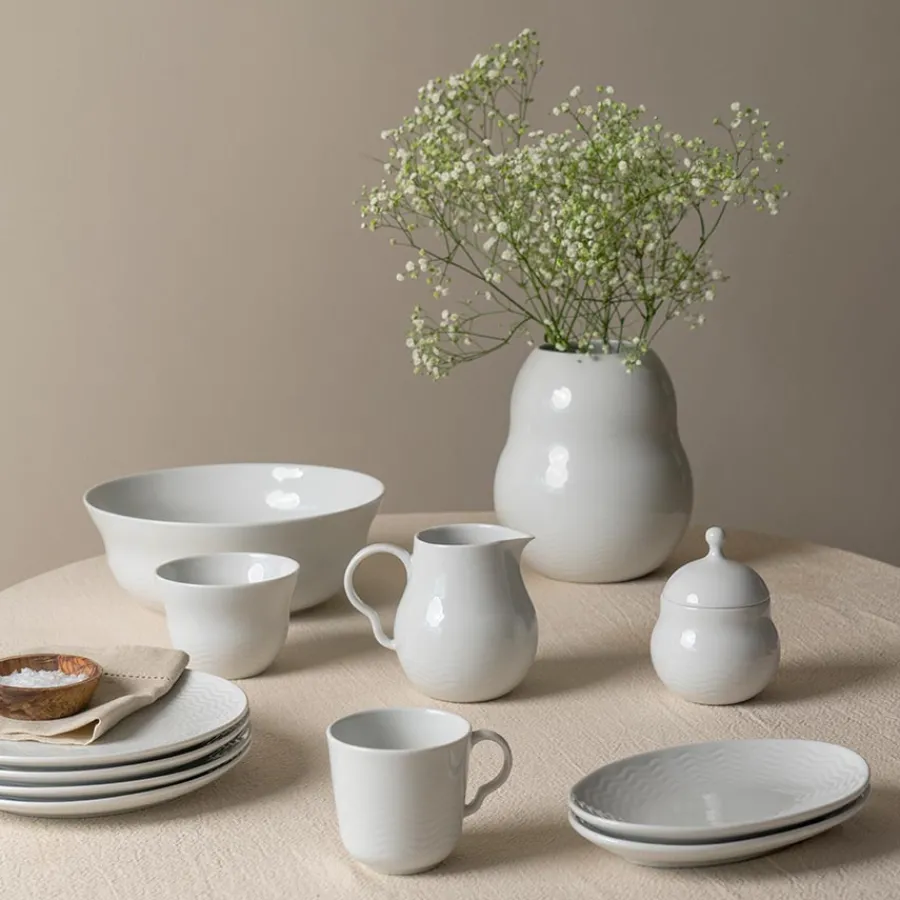 Porsgrunds Porselænsfabrik Bølge Hvitt Bonbonniere 12,5 cm<PORSGRUNDS PORSELÆNSFABRIK Outlet