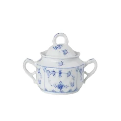 Porsgrunds Porselænsfabrik Bogstad Stråmønster Sukkerskål med Lokk<PORSGRUNDS PORSELÆNSFABRIK New