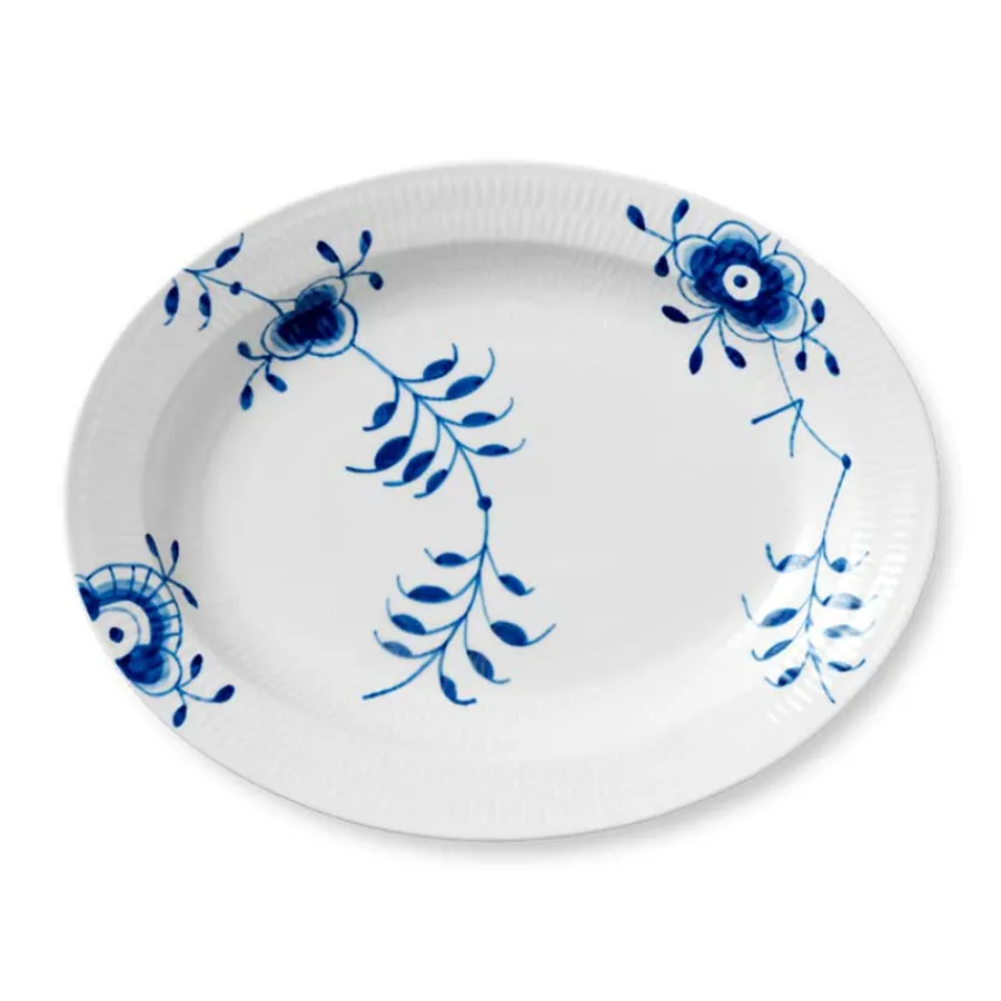Blå Mega Riflet Ovalt Fat 36cm<ROYAL COPENHAGEN Hot